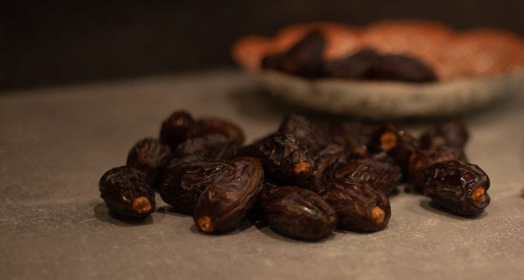 Jordanian Organic whole medjool dates close up in the Sinsible production area